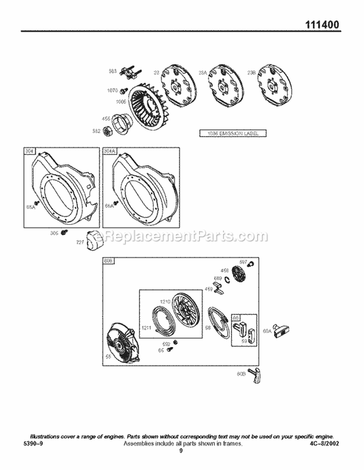Flywheel Group Diagram and Parts List for 111412-0147-E1  Briggs and Stratton Engine